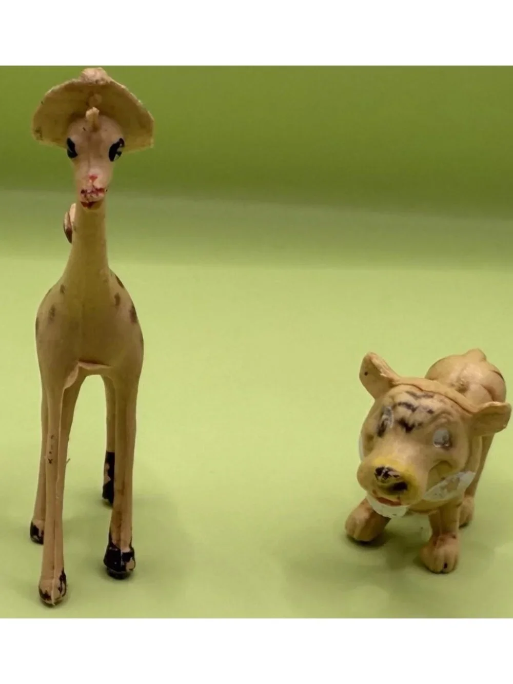 Vintage 1960s Miniature Animals Plastic Hand Painted Hong Kong Giraffe Lion